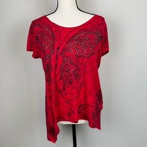 Y2K Cato Red Butterfly Top Size Large
